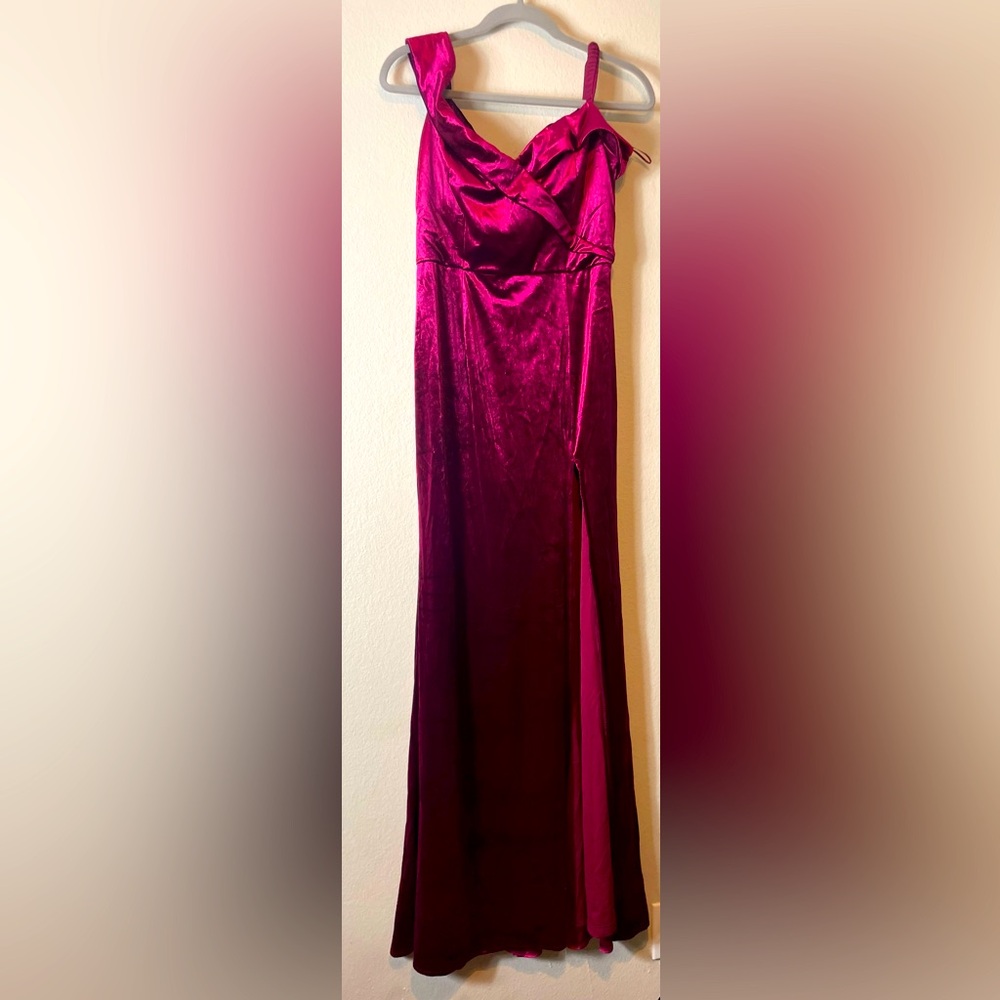 Long Red Velvet Off-Shoulder Dress